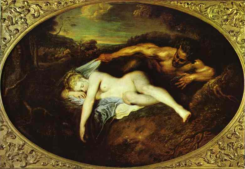 Oil painting:Jupiter and Antiope. c. 1715