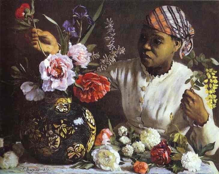 Oil painting:Negress with Peonies. 1870