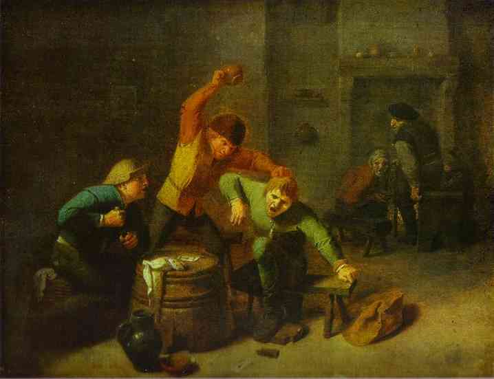 Oil painting:Peasants Browling over Cards.