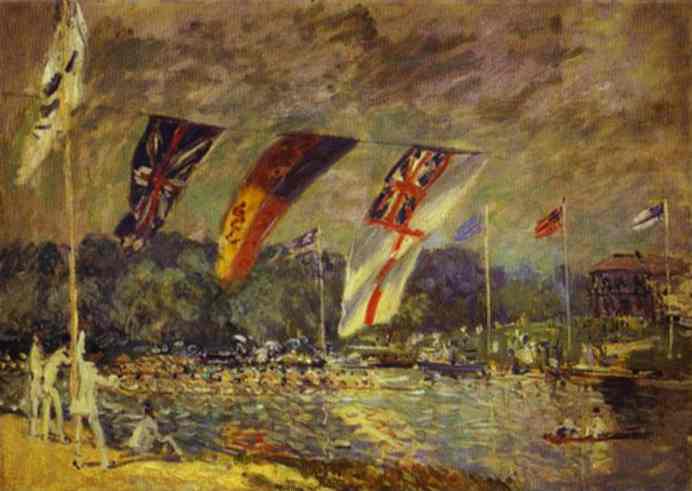 Oil painting:Regattas at Molesey. 1874