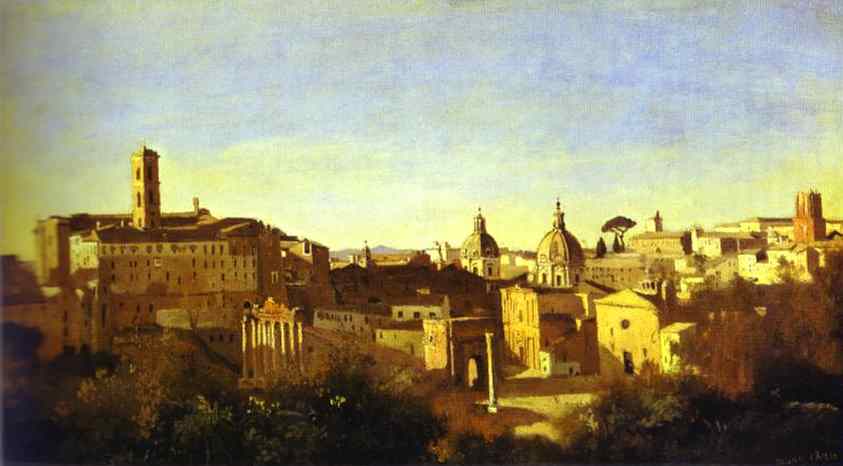 Oil painting:Rome: The Forum Seen from the Farnese Gardens. 1826