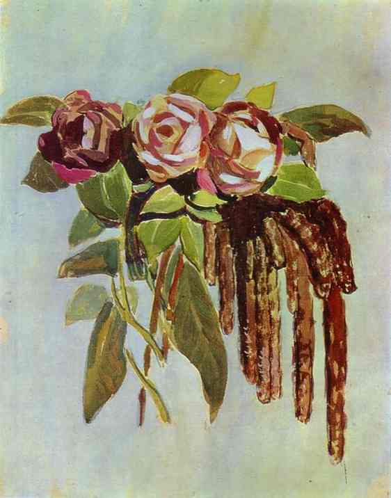 Oil painting:Roses and Catkins. 1901