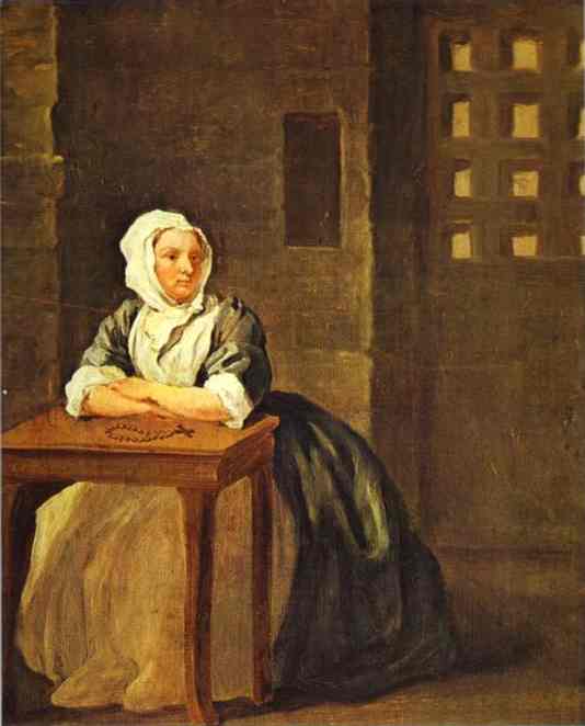 Oil painting:Sarah Malcolm in Prison. 1733