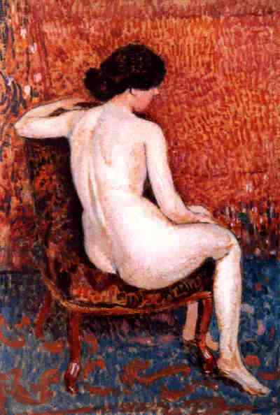 Oil painting:Sitting Nude on Chair. c. 1910