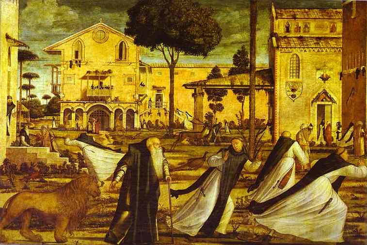 Oil painting:St. Jerome Leads the Lion into the Monastery. 1502