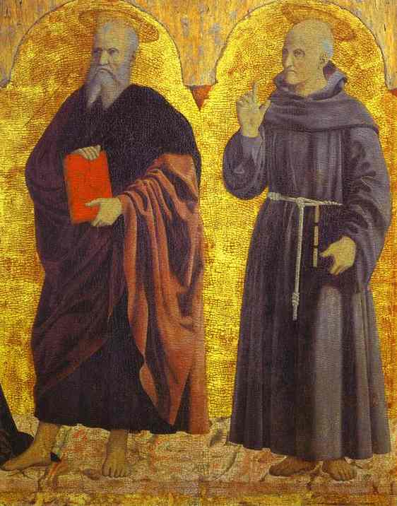 Oil painting:St. John the Evangelist and St. Bernardine of Siena.Right side panel of the Polyptych