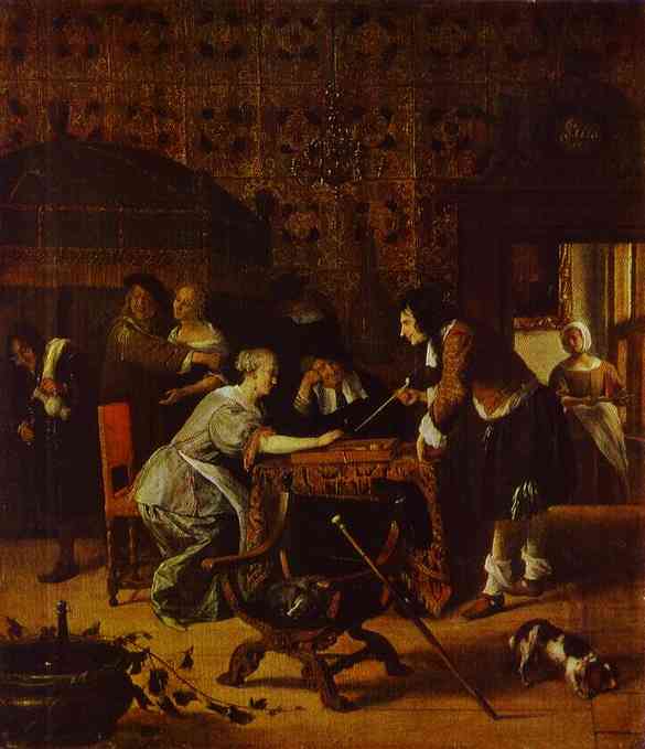 Oil painting:Tavern Scene. c. 1670