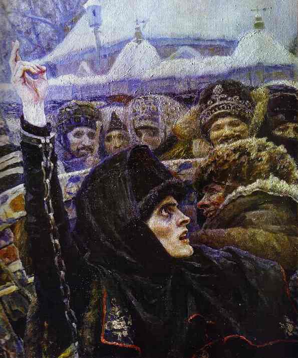 Oil painting:The Boyarynia Morozova. Detail. 1887