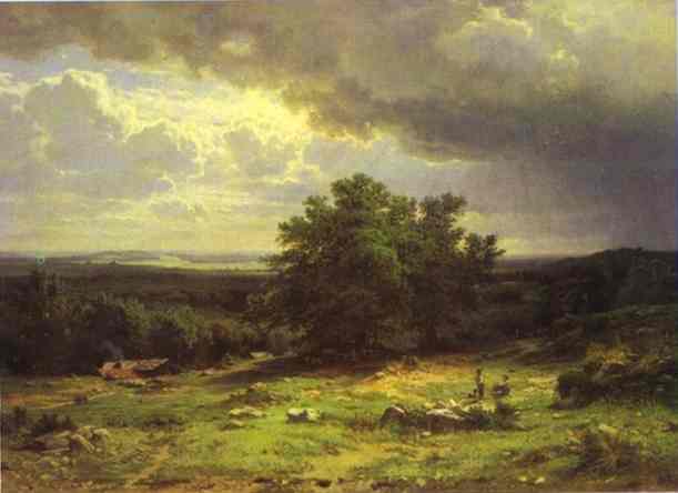 Oil painting:View near Dusseldorf. 1865