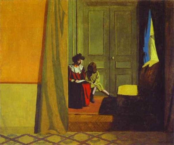 Oil painting:Woman Reading to a Small Girl/Femme faisant lire