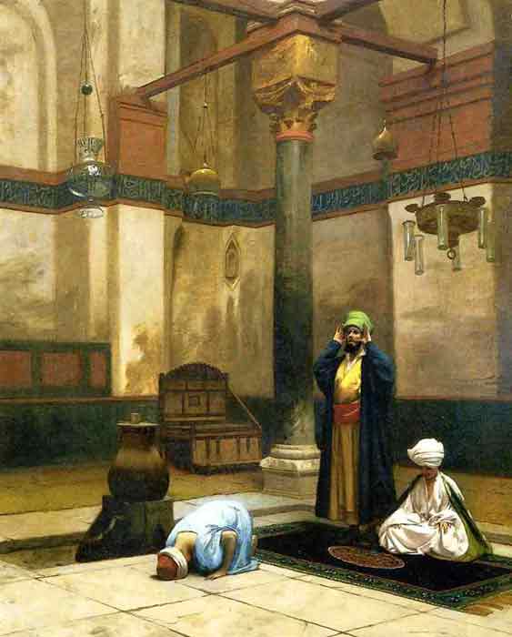 Oil painting for sale:Theree Worshippers Praying in a Corner of a Mosque , 1880