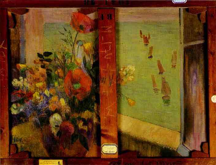 Bouquet of Flowers with a Window Open to the Sea (Reverse of Hay-Making in Brittany). 1888