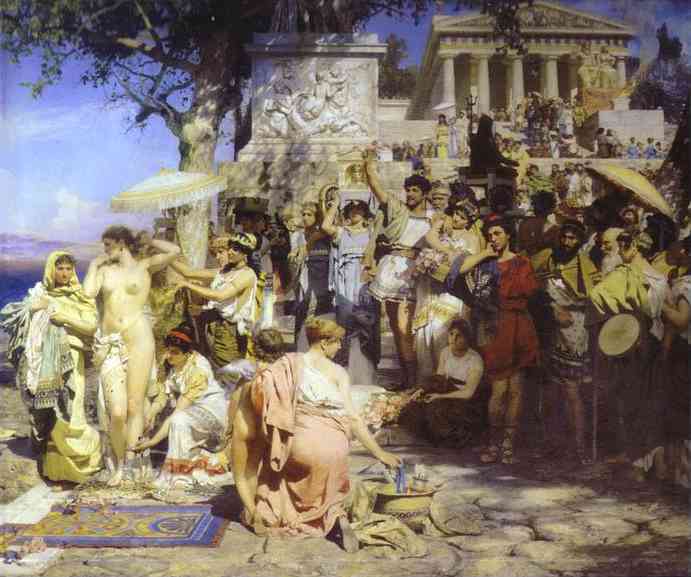 Oil painting:Phryne at the Festival of Poseidon in Eleusin. Detail. 1889