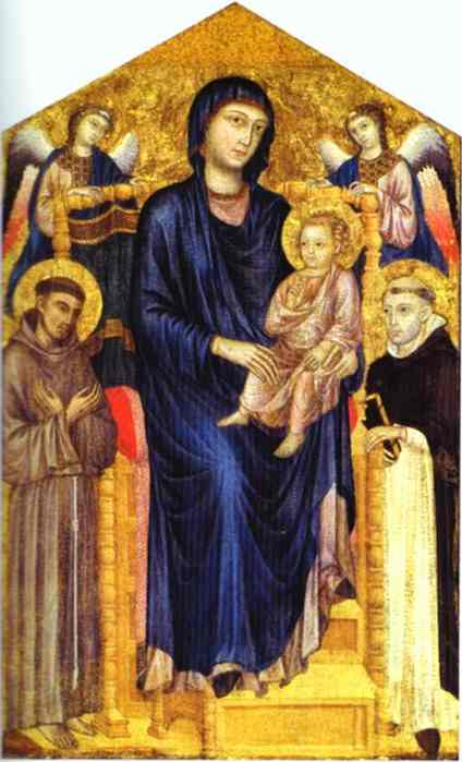 Oil painting:Madonna and Child Enthroned with Two Angels and St. Francis and St. Dominic.