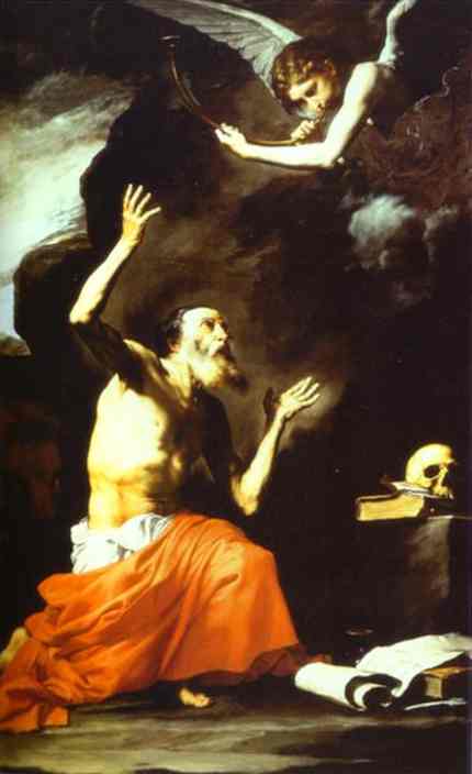 Oil painting:St. Jerome and the Angel of Judgment. 1626