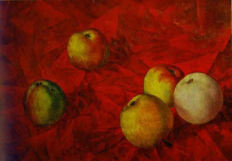 Oil painting:Apples on a Red Cloth. 1917