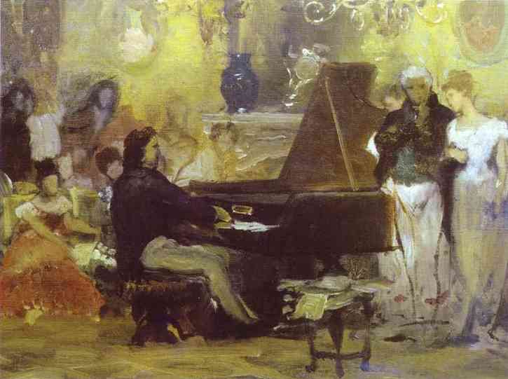 Oil painting:Chopin Performing in the Guest-Hall of Anton Radziville in Berlin in 1829