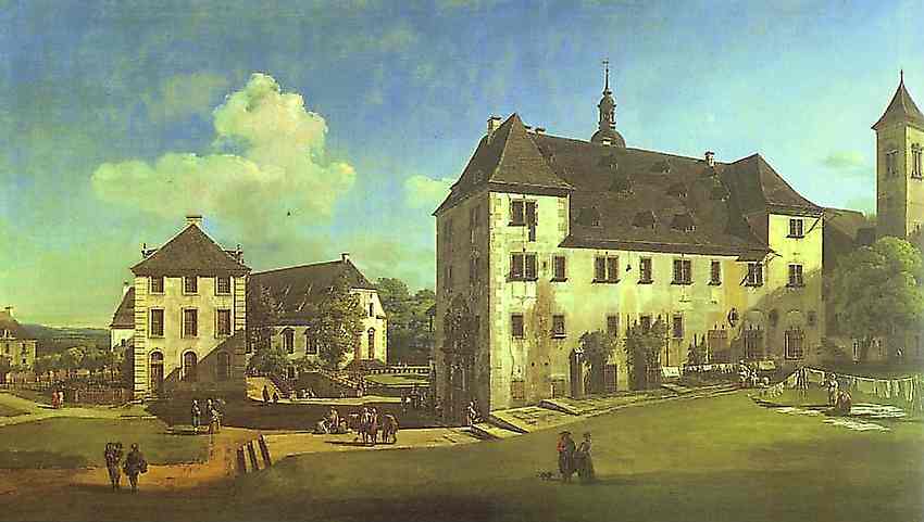 Oil painting:Courtyard of the Castle at K?ningstein from the South. 1756