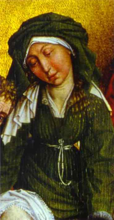 Oil painting:Deposition. Holy Woman. Detail. c.1435
