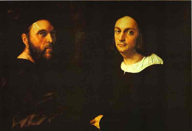 Oil painting:Double Portrait of Andrea Navagero and Agostino Beazzano. c.1516