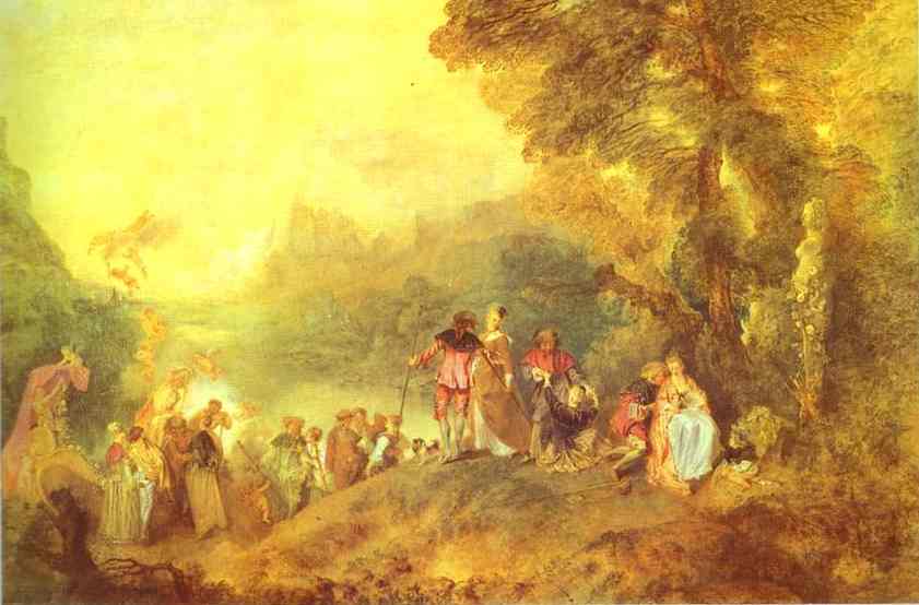 Oil painting:Embarkation for Cythera, or The Pilgrimage to Cythera. 1717