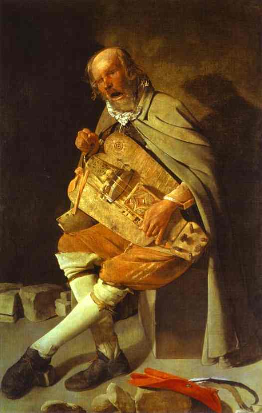 Oil painting:Hurdy-Gurdy Player, also called Hurdy-Gurdy Player with Hat. c. 1620-1630