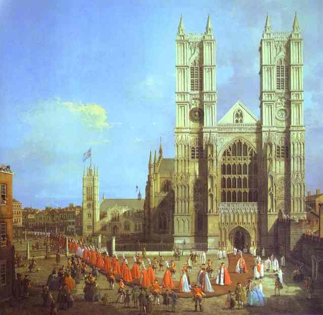 Oil painting:London: Westminster Abbey, with a Procession of Knights of the Bath. 1749