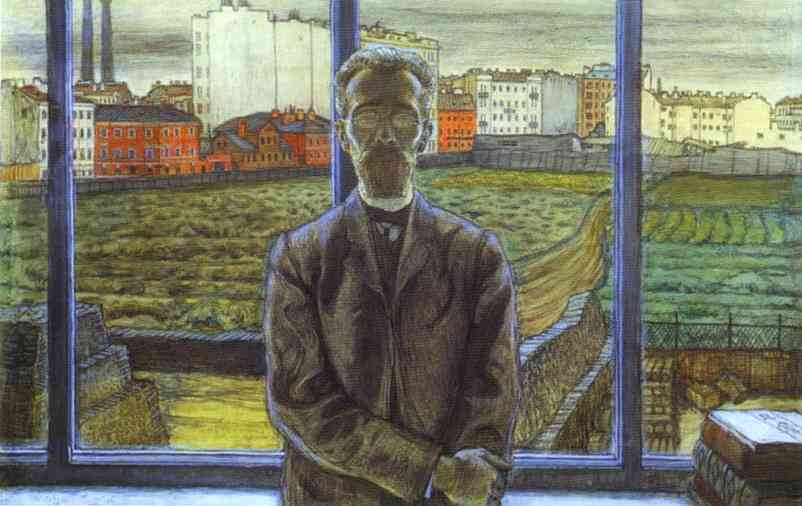 Oil painting:Man with Spectacles. Portrait of the Art Critic and Poet Constantin Sunnerberg. 1905