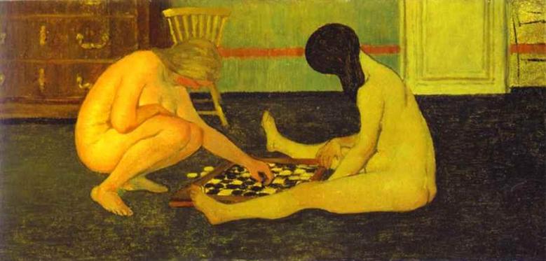 Oil painting:Naked Women Playing Checkers/Femmes nues jouant aux dames. 1897