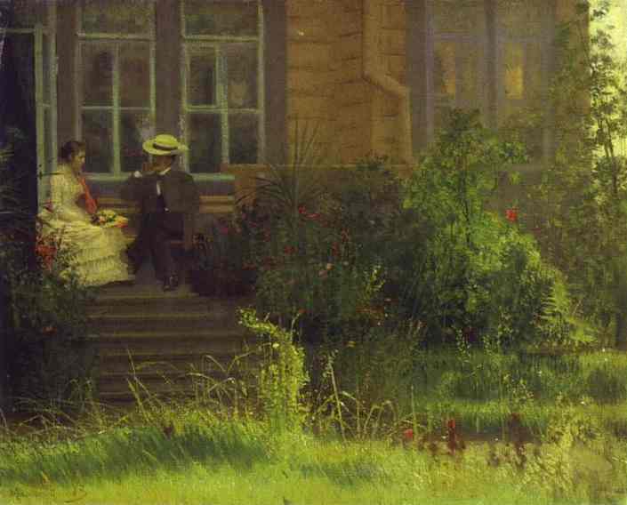 Oil painting:On the Balkony. Siverskaya. 1883