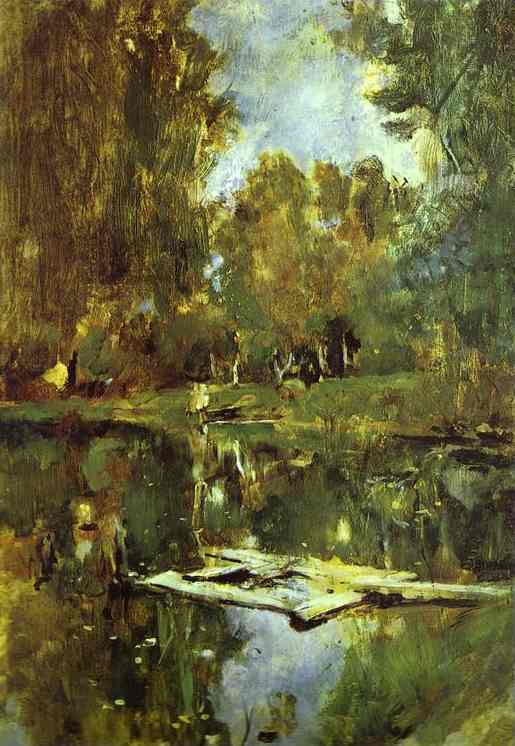 Oil painting:Pond in Abramtsevo. Study. 1886
