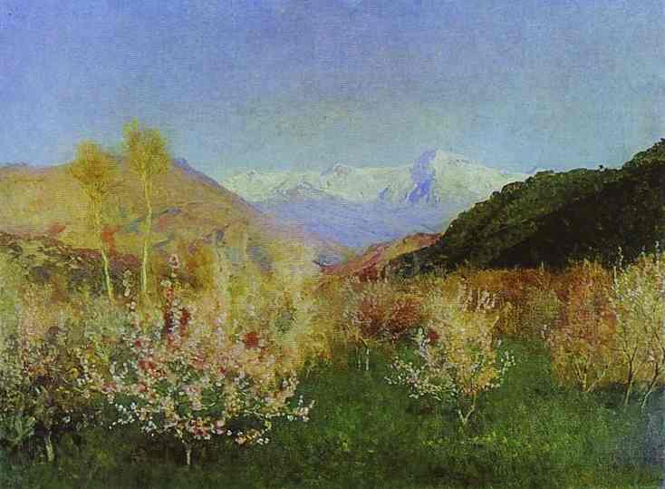 Oil painting:Springtime in Italy. 1890