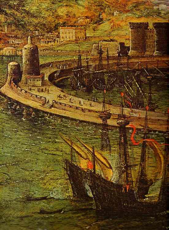 Oil painting:The Bay of Naples. Detail. 1556