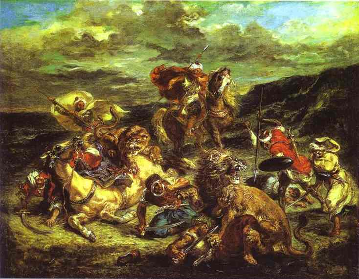 Oil painting:The Lion Hunt. 1861