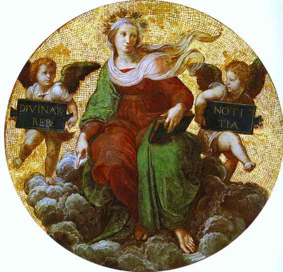 Oil painting:Theology (ceiling tondo). 1509