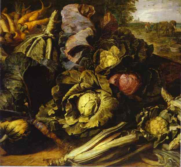 Oil painting:Vegetable Still Life. c.1600