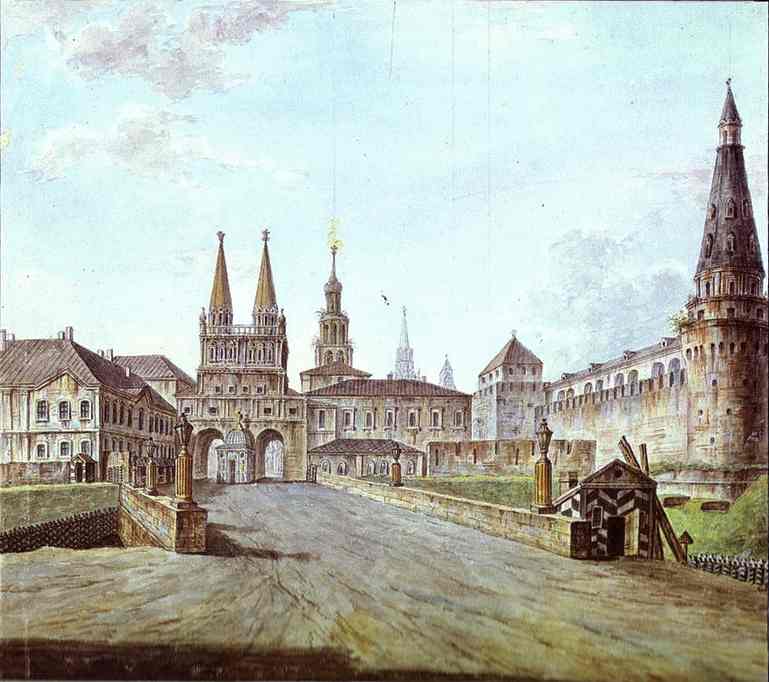 Oil painting:View of Moscow Near the Iversky Gate of the Kremlin. 1800-1802