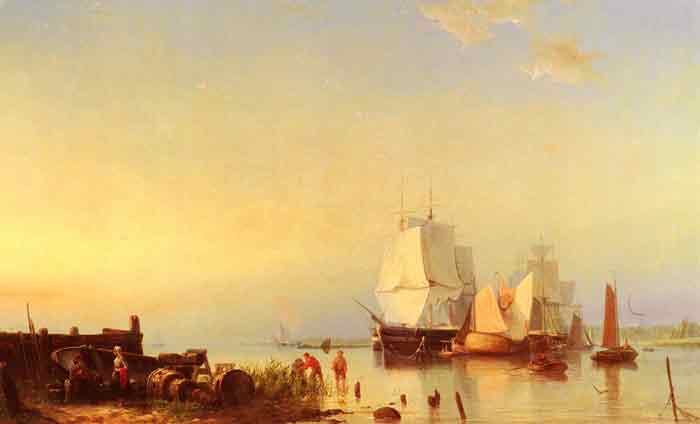 Oil painting for sale:Three Mast Ships at Anchor, 1869