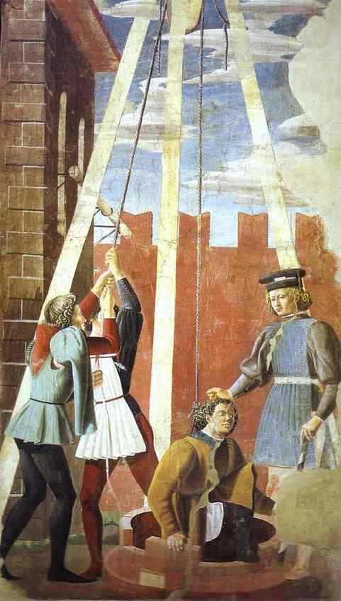 Oil painting:Giovanni da Piamonte and Piero della Francesca. Legend of the True Cross: Torment of