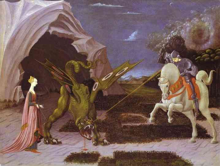 Oil painting:St. George and the Dragon. c. 1460