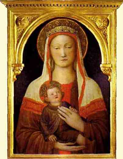 Oil painting:Madonna and Child. Tempera on panel. Galleria degl