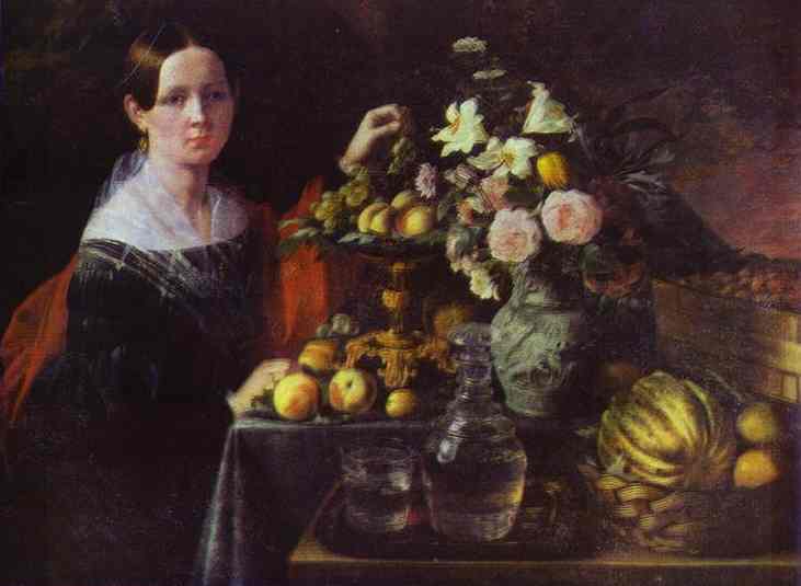 Oil painting:Portrait of an Unknown Woman with Fruit. 1838