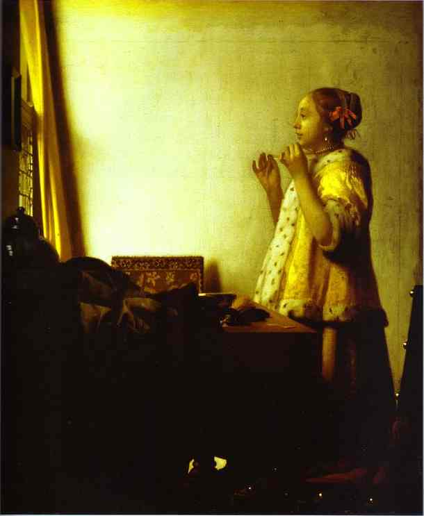 Oil painting:Woman with a Pearl Necklace. c.1664