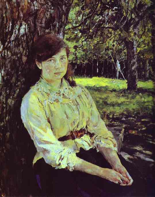 Oil painting:Girl in the Sunlight. Portrait of Maria Simonovich. 1888