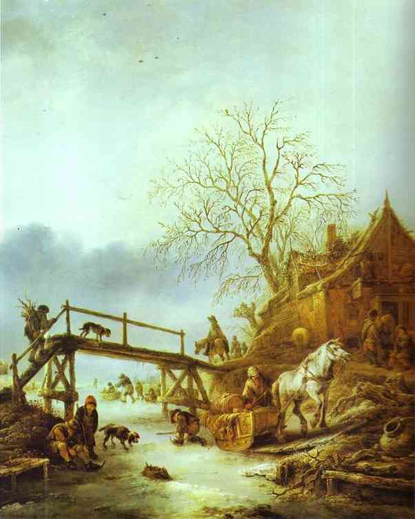 Oil painting:A Winter Scene. c. 1645