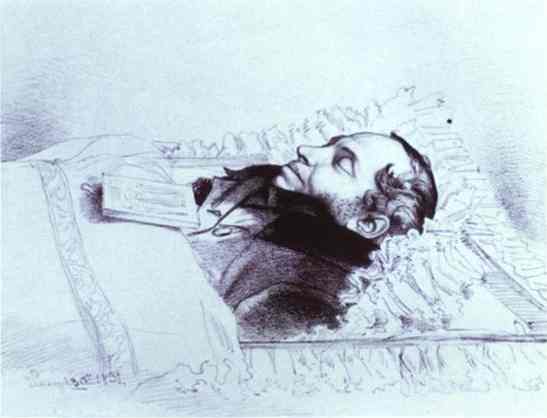 Oil painting:Alexander Pushkin in the Coffin. 1837