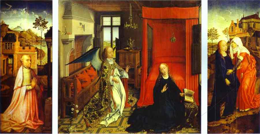 Oil painting:Annunciation Triptych. c.1440