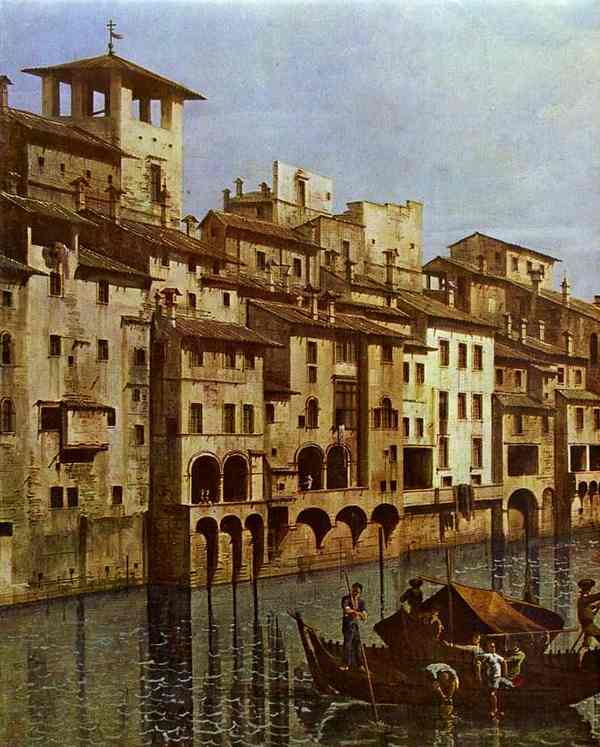 Oil painting:Arno in Florence. Detail. Early 1740