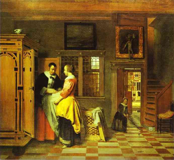 Oil painting:At the Linen Closet. 1663