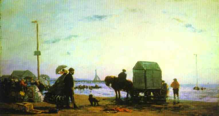 Oil painting:Beach Scene, Trouville. 1863